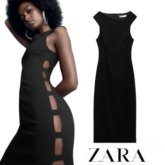 ZARA | Black | SIDE CUT OUT MIDI DRESS - Picture 1 of 15